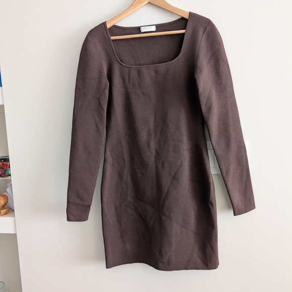 Aritzia Babaton Rego Sculpt Knit Chocolate Long Sleeve Dress Brown Medium - Picture 8 of 13